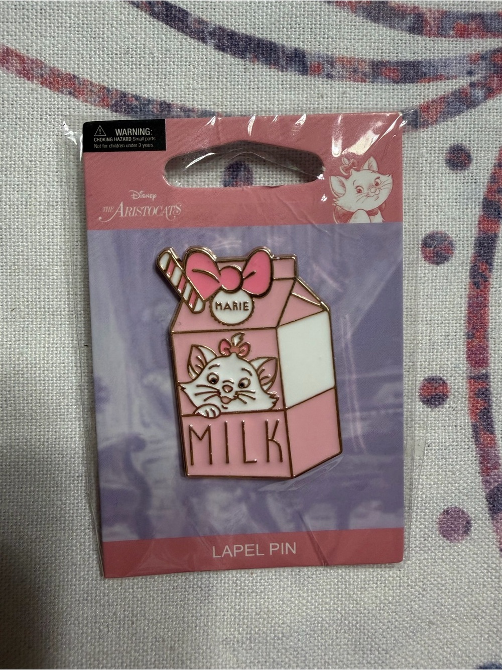 Disney Marie Pink & White Milk Carton Enamel Lapel Pin